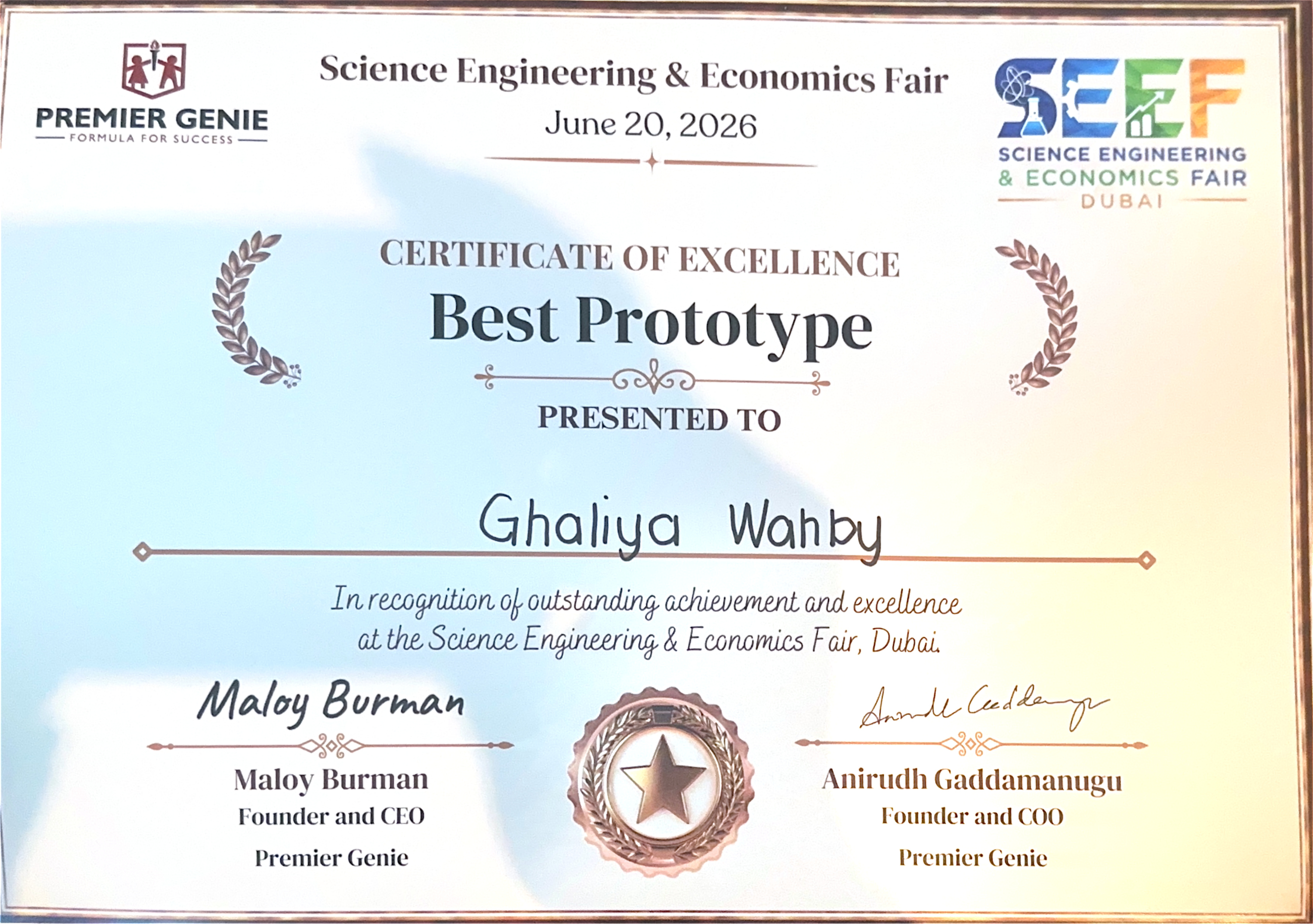 Dubai Science Fair — Best Prototype (2026)